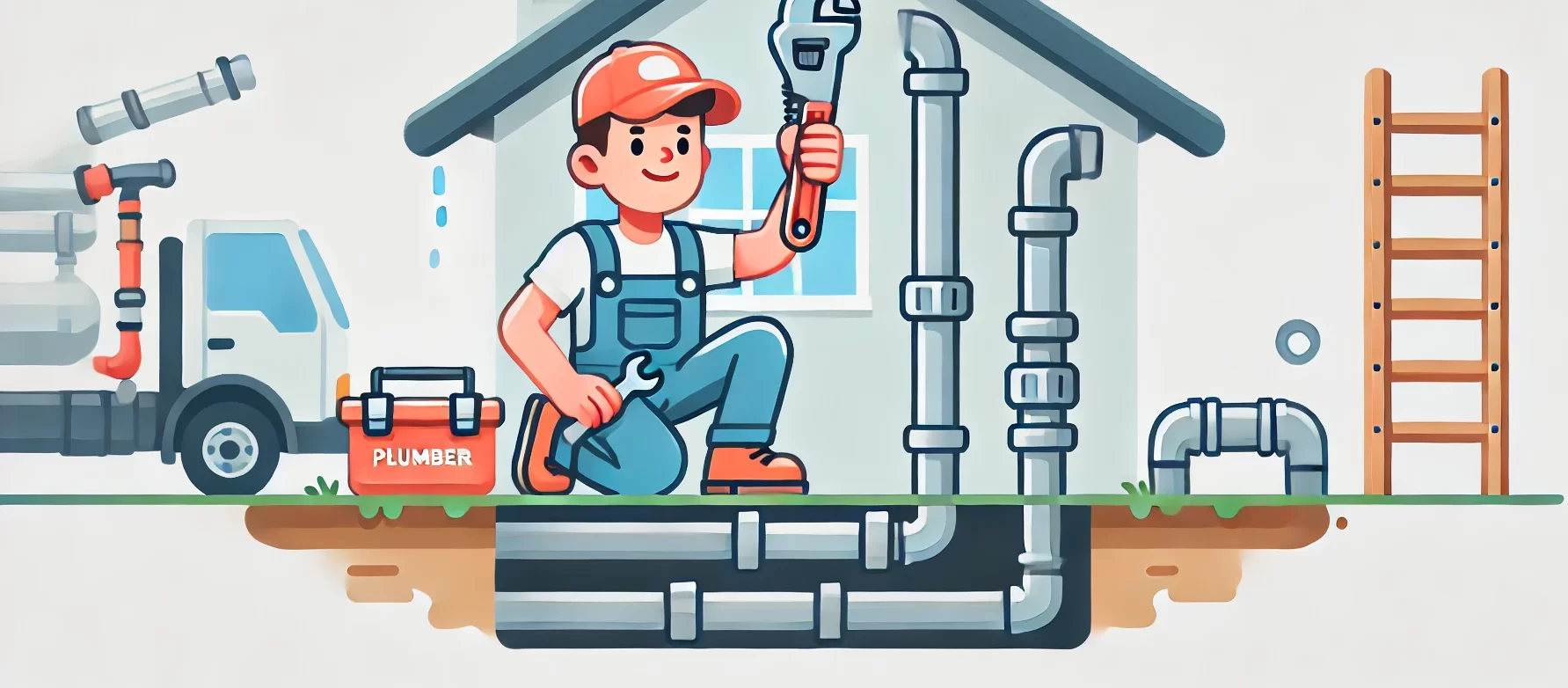 Professional plumber inspecting and repairing cast iron pipes under home